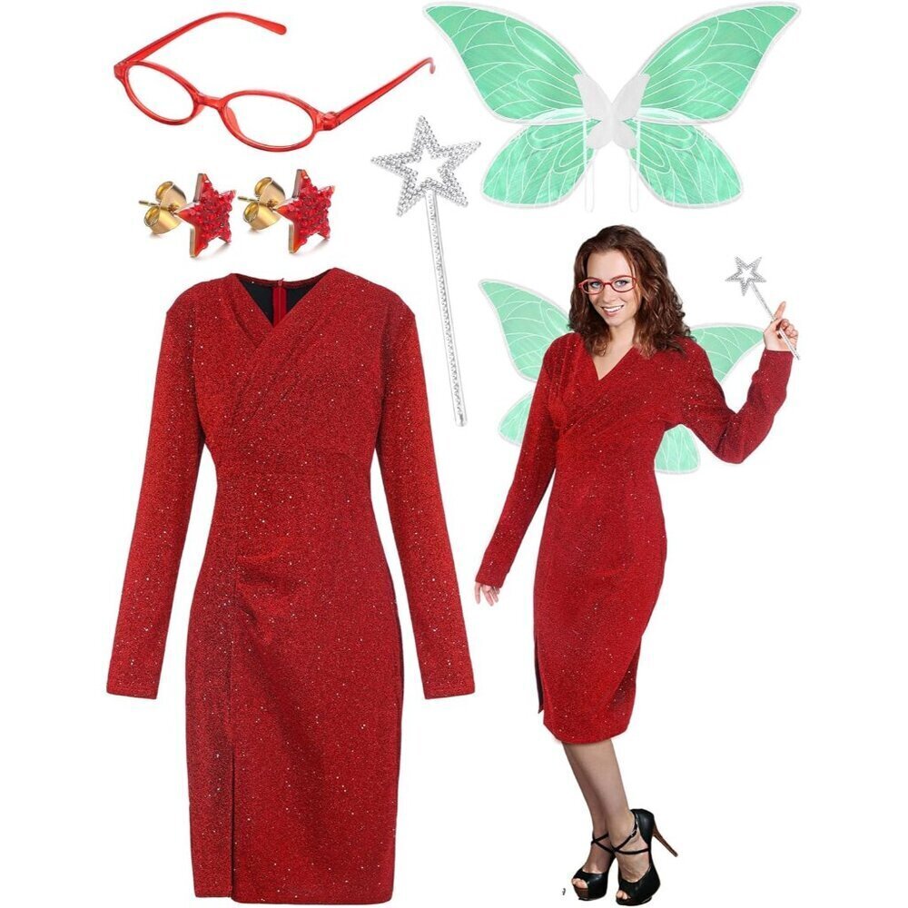 Godmother Costume Set Women Sexy Sequin Dress Fairy Accessories for Halloween